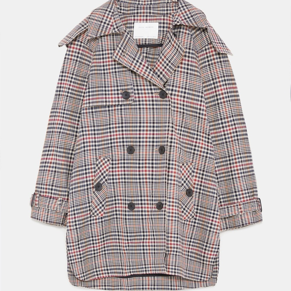 Zara Multicolor Plaid Pea Coat